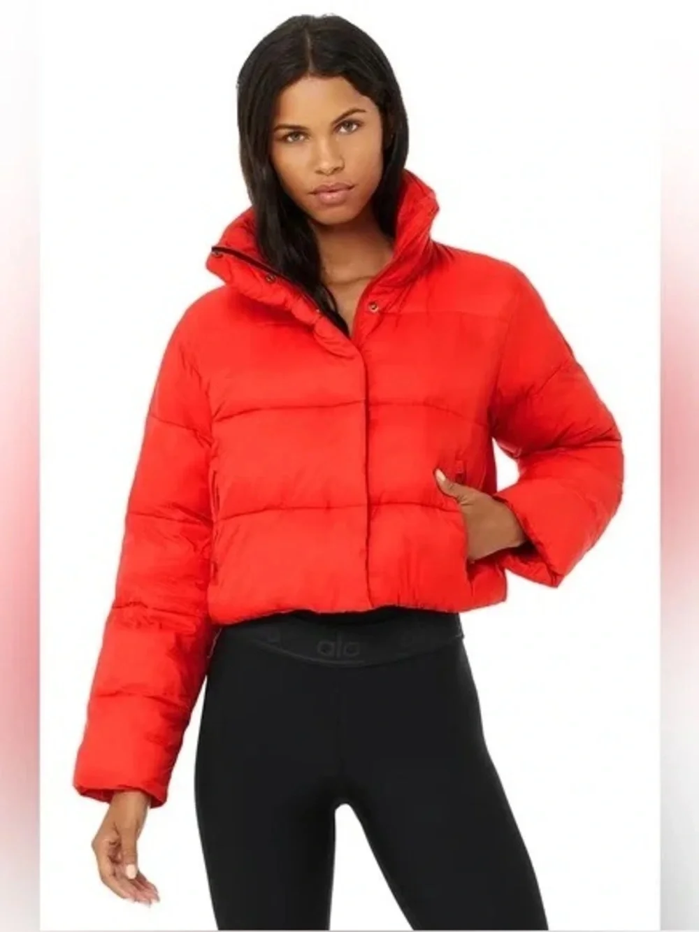 Alo Yoga Gold Rush Puffer Jacket Red Cropped Boxy M